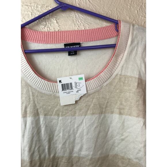 NWT Joe Boxer Women's Size XL Long Sleeve Nylon/Rayon Beige Sweater Wide Striped - Picture 3 of 5